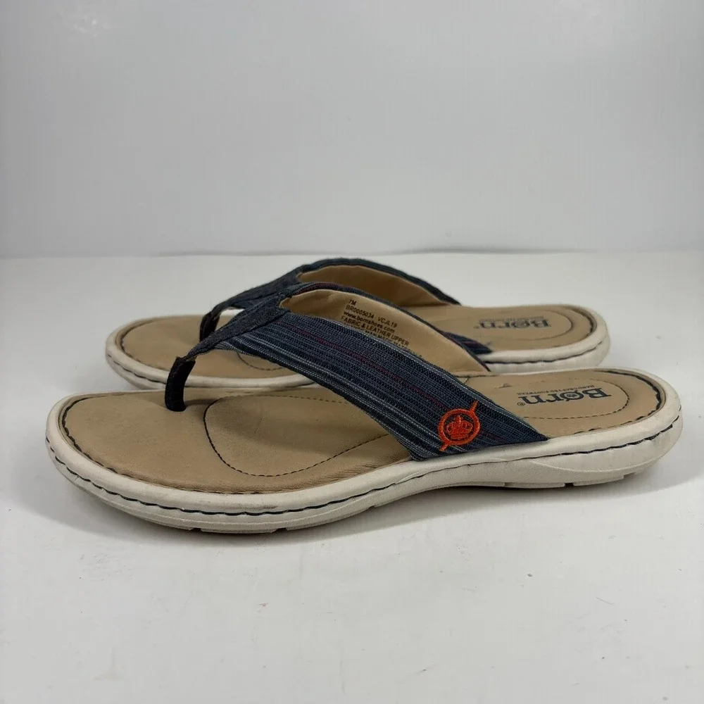 Born‎ Liselotte Women's US 7M Navy Fabric Leather Comfort Slip-On Thong Sandals